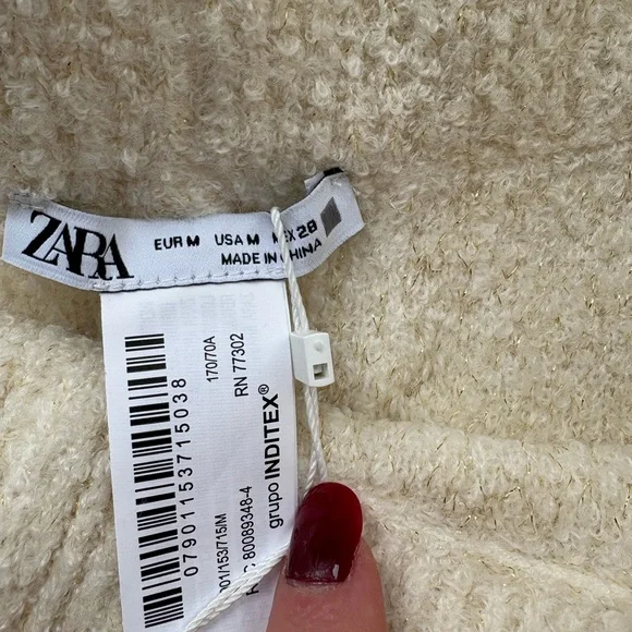 NWT Zara High Rise Boucle Sweater Pants Ivory/Metallic Size Medium - Picture 9 of 9